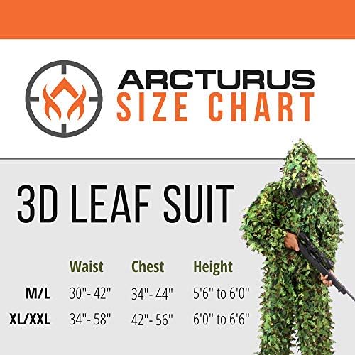 Arcturus 3D Ghillie Ghillie חליפה - למעלה מ -1,000 עלים חתוכים בלייזר | הסוואה קלת משקל, נושמת לציד, פיינטבול